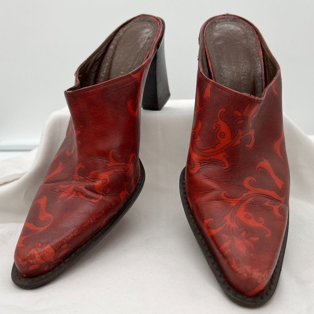 Donald J Pilner Perlie Red Italian Leather Western Mule Boot